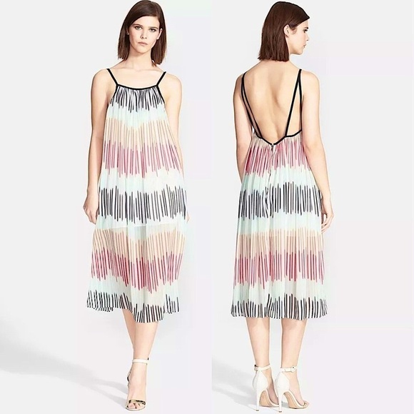 Alice + Olivia Zuri Abstract Square Neck Pleated Flowy Chiffon Midi Dress Sz XS - Picture 2 of 13